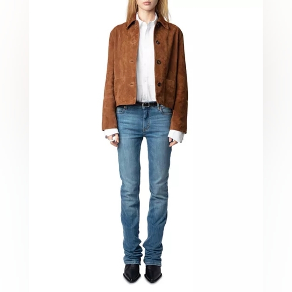 Zadig & Voltaire Lessa Suede Jacket In Cognac Genuine Leather Nwt - Picture 2 of 16